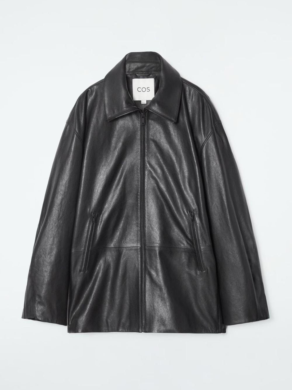 COS Black Waisted Leather Trucker Jacket